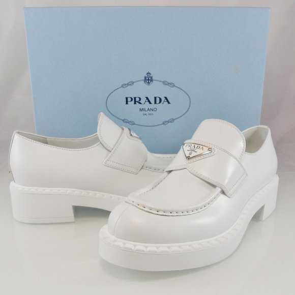 NIB$1200 Prada Spazzolato Triangle Logo Platform Leather Slip-On Loafers 39 - Picture 7 of 13